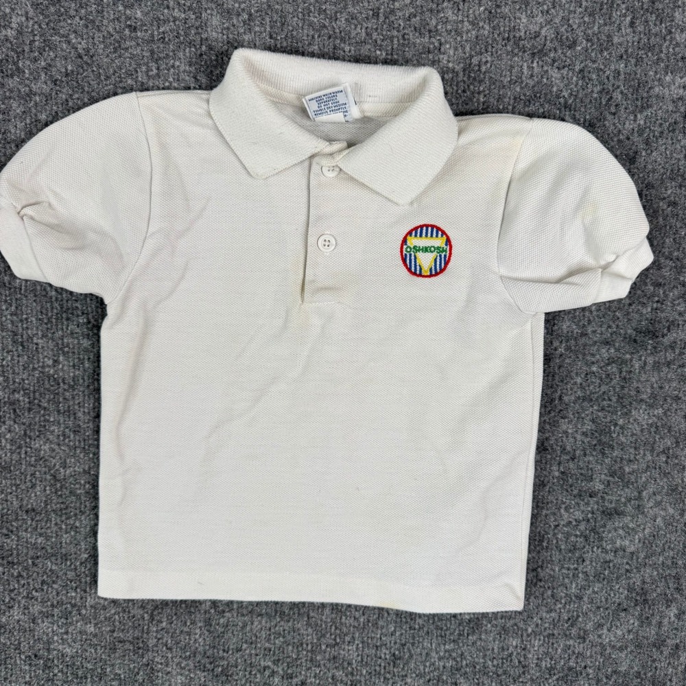OshKosh Polo Shirt Kids Size 4 White Short Sleeve Logo Patch Made in USA Vintage